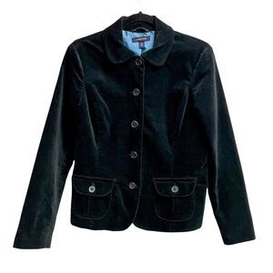 LANDS END Velvet Button Front Blazer Jacket Navy Blue XS